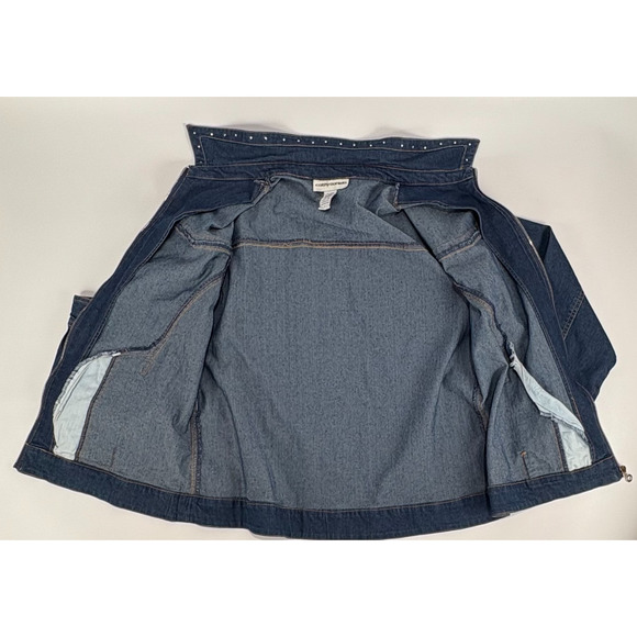 Cathy Daniels Denim Jean Jacket full zip Rhinestone Embellished Sz Large - Picture 9 of 10